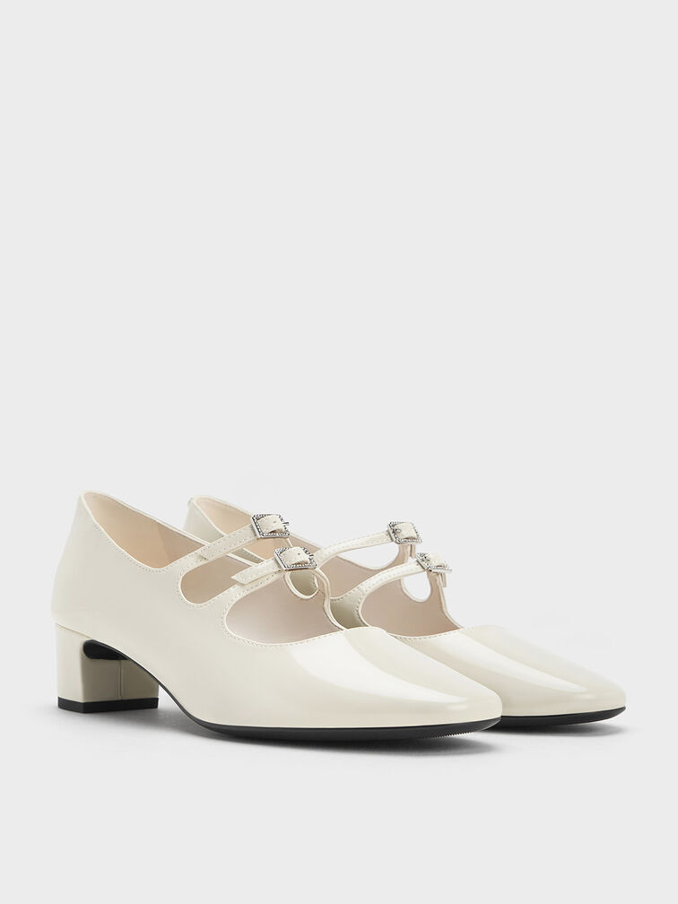 Clementine Double Crystal-Buckle Mary Jane Pumps, Chalk, hi-res