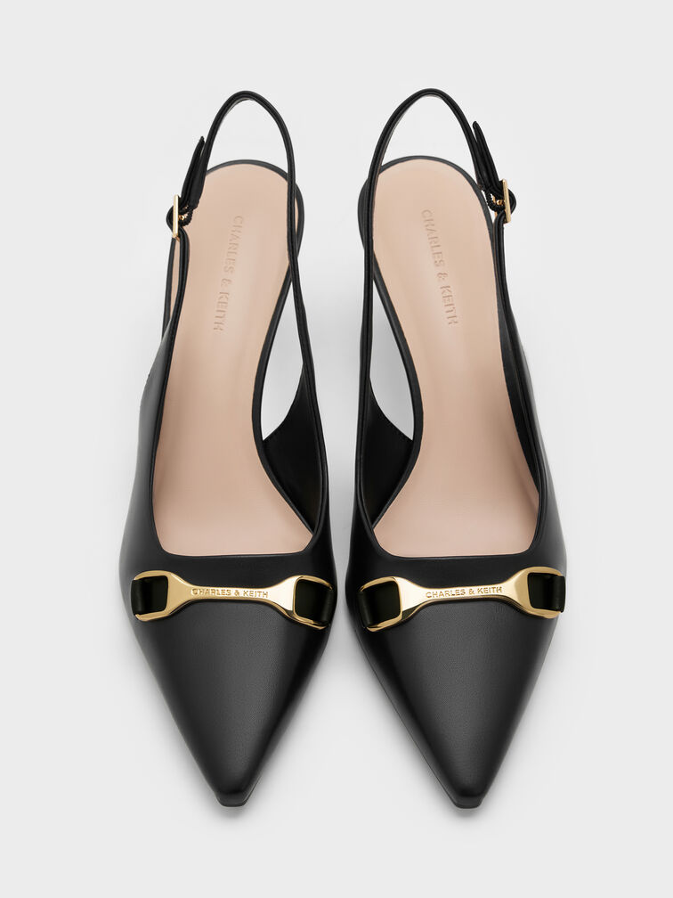 Leslie Metallic-Accent Slingback Pumps, Black, hi-res