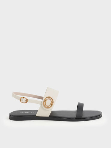 Metallic Accent Back Strap Sandals, Black Textured, hi-res