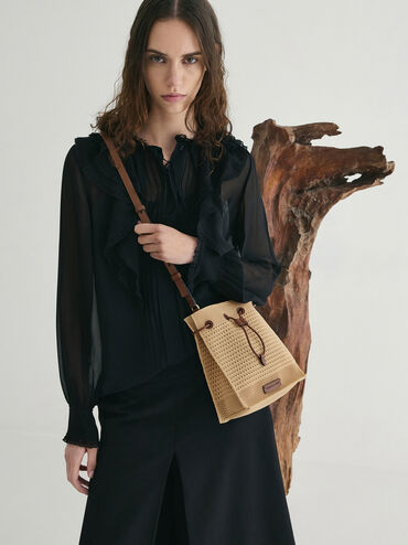 Ida Knitted Bucket Bag, Beige, hi-res