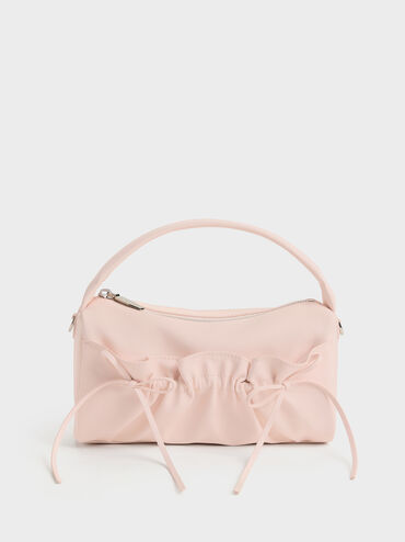 Reese Ruched Bow Top Handle Bag, Soft Pink, hi-res