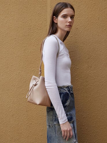 Leia Knotted Bucket Bag, Taupe, hi-res