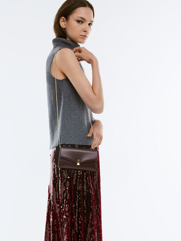 Lilibet Chain-Strap Long Wallet, Plum, hi-res