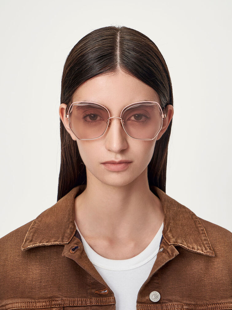 Cut-Out Wire-Frame Butterfly Sunglasses, Pink, hi-res