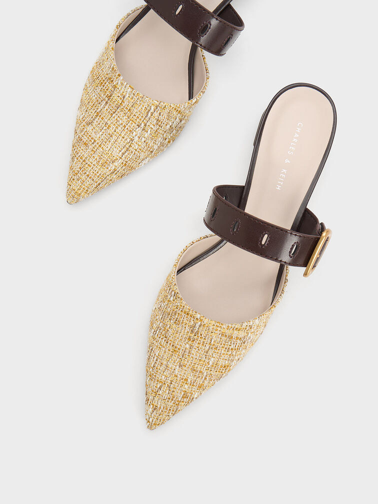Sepphe Metallic Buckle Pointed-Toe Heeled Mules, Yellow, hi-res