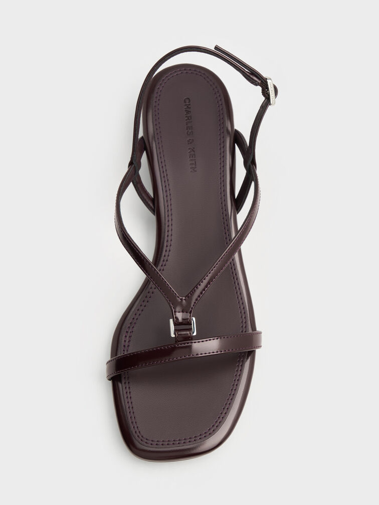 V-Strap Heeled Slingback Sandals, Burgundy, hi-res