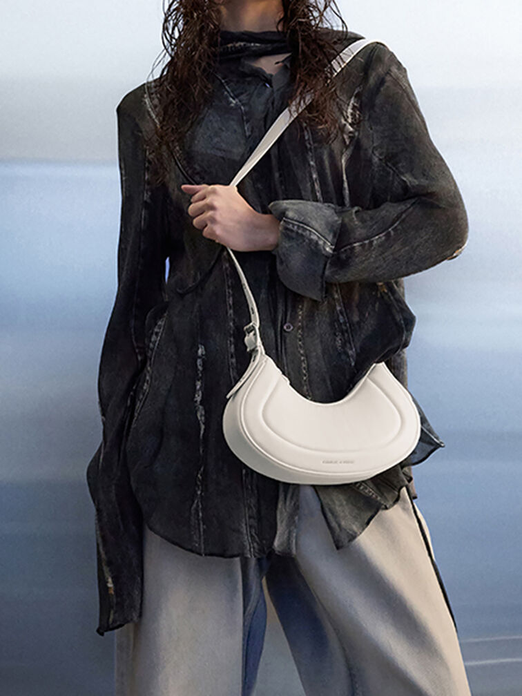 Petra Grommet-Strap Curved Shoulder Bag, Cream, hi-res