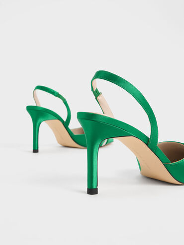 Twist Detail Satin Slingback Pumps, Green, hi-res