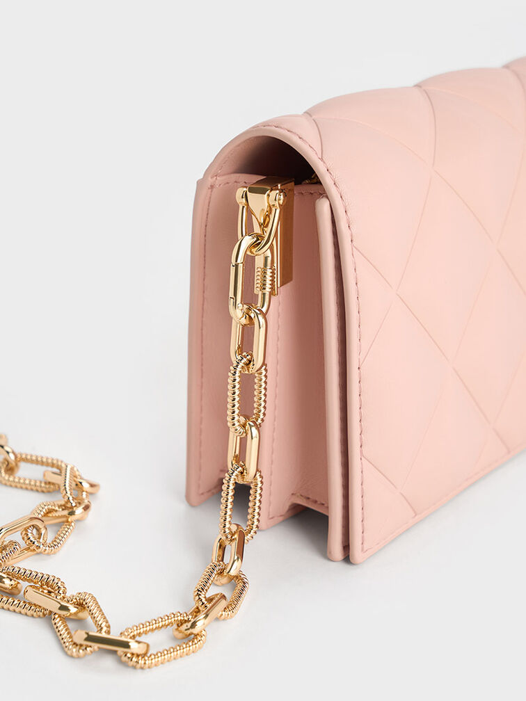 Alcott Scarf Handle Quilted Clutch, Pink, hi-res