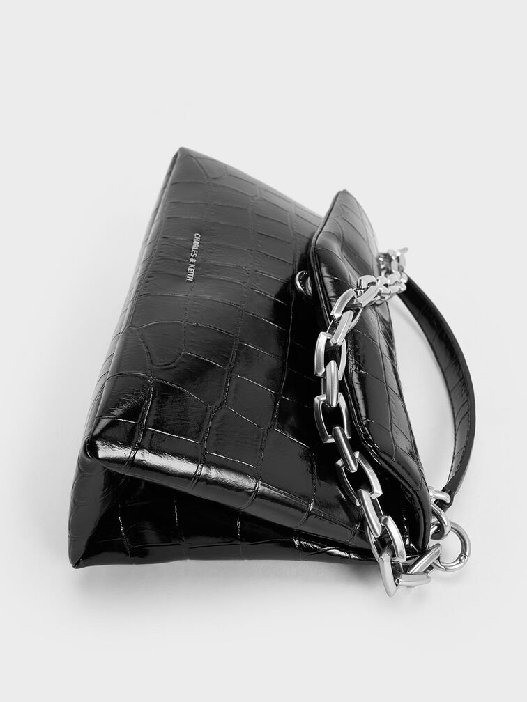 Andromeda Croc-Effect Chunky-Chain Top Handle Bag, Noir, hi-res