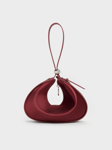 Jesmyn Satin Chain Two-Way Bag, Burgundy, hi-res