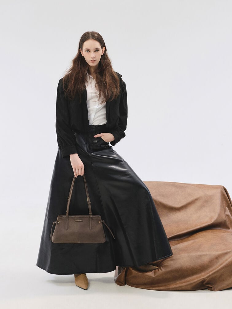 Noane Elongated-Handle Shoulder Bag, Stone Grey, hi-res