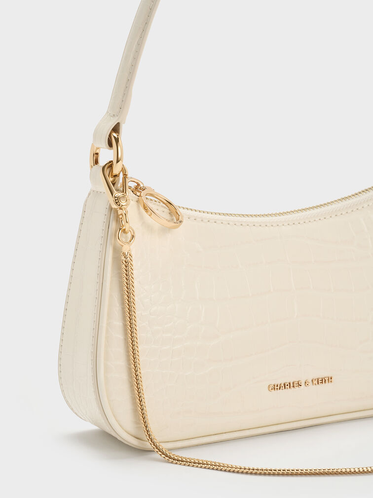 Elspeth Croc-Effect Chain-Link Shoulder Bag, Cream Croco, hi-res