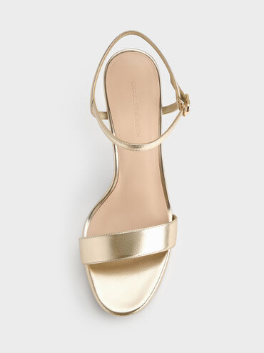 Metallic Ankle-Strap Stiletto Sandals, Gold, hi-res