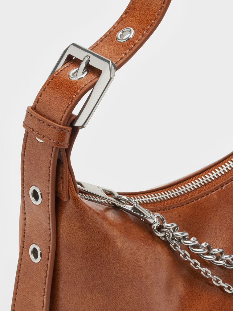 Atwood Chain-Embellished Shoulder Bag, Distressed Tan, hi-res