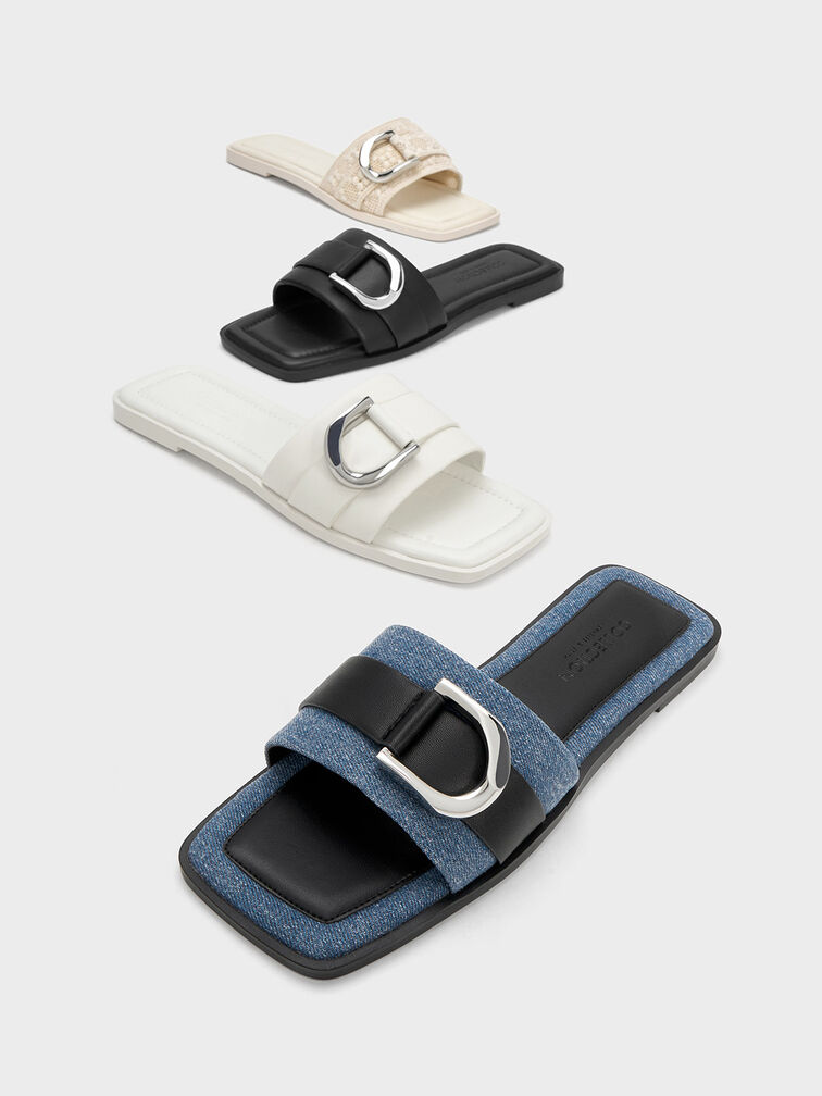 Gabine Crochet Slide Sandals, White, hi-res