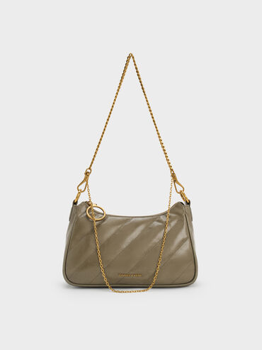 Philomena Crinkle-Effect Chain-Strap Crossbody Bag, Deep Olive, hi-res