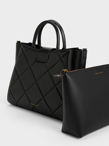 Vertigo Quilted Tote Bag, Black, hi-res