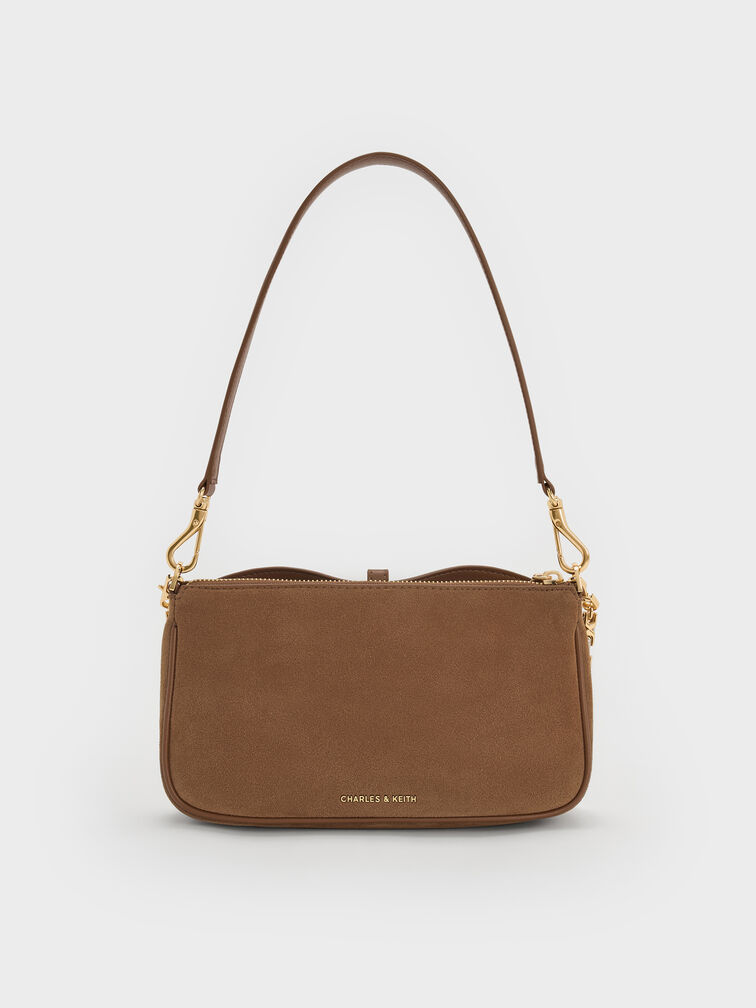 Adalyn Recycled Suede Metallic-Buckle Chain-Handle Shoulder Bag, Mocha Brown, hi-res