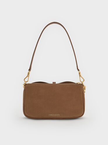 Adalyn Recycled Suede Chain Shoulder Bag, Mocha Brown, hi-res