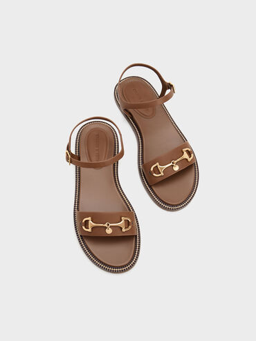 Horsebit Back Strap Sandals, Brown, hi-res