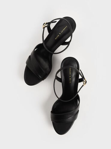 Asymmetric Strap Platform Wedges, Black, hi-res