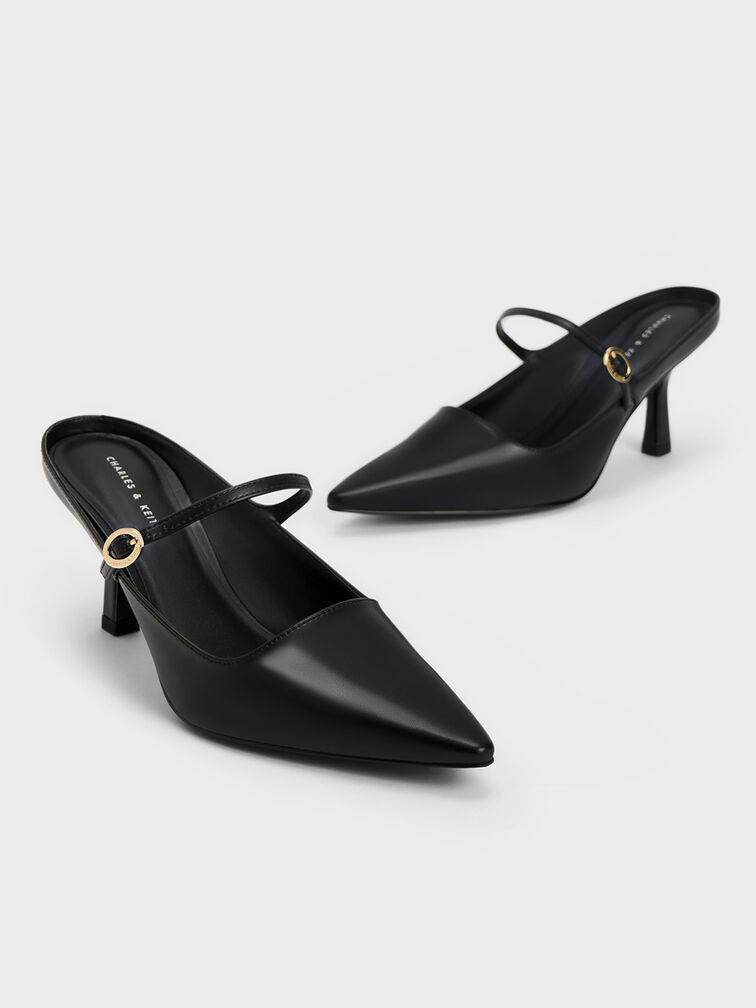 Mary Jane Heeled Mules, Black, hi-res
