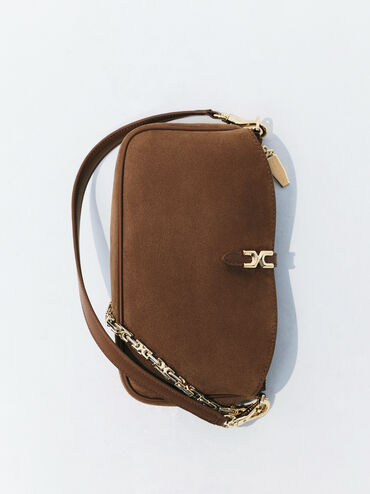 Adalyn Recycled Suede Chain Shoulder Bag, Mocha Brown, hi-res
