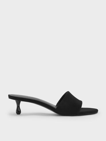 Ruthie Faux Suede Heeled Mules, Black Textured, hi-res