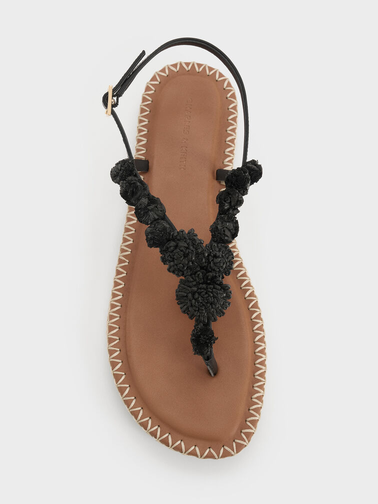 Flower Espadrille Thong Sandals, Black, hi-res