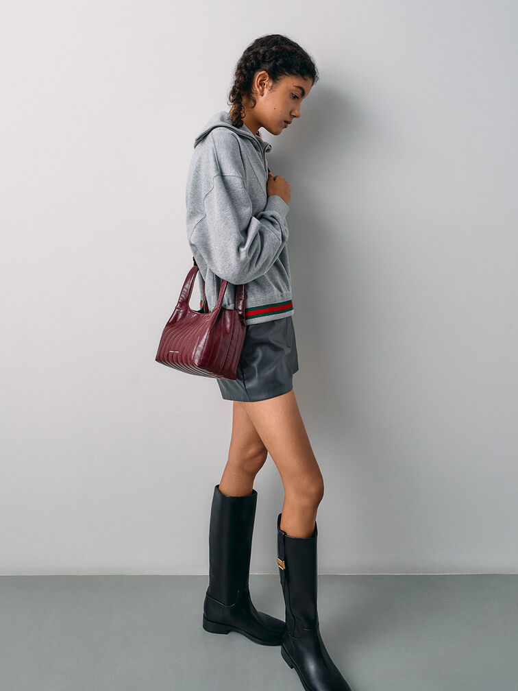 Donna Crinkle-Effect Tote Bag, Burgundy, hi-res