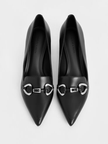 Metallic-Accent Pointed-Toe Block-Heel Pumps, Black, hi-res