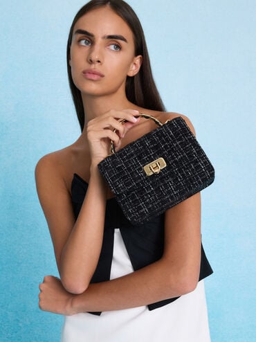 Cressida Quilted Top Handle Bag, Black, hi-res