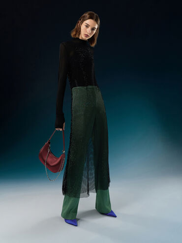 Jesmyn Satin Chain Two-Way Bag, Burgundy, hi-res