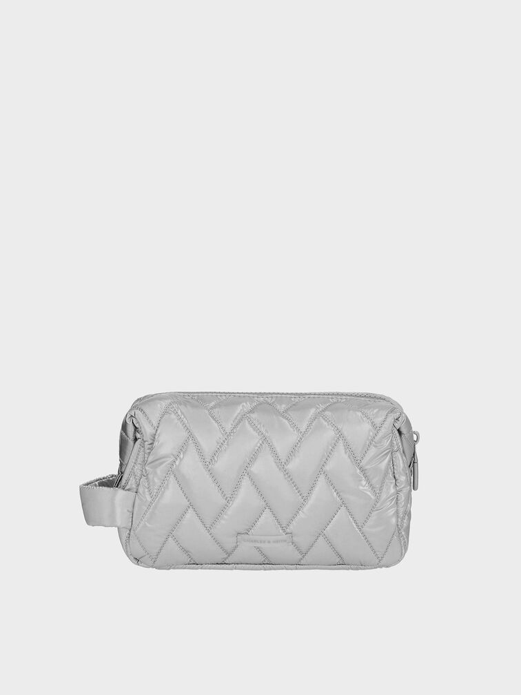 Nylon Chevron Pouch, Silver, hi-res