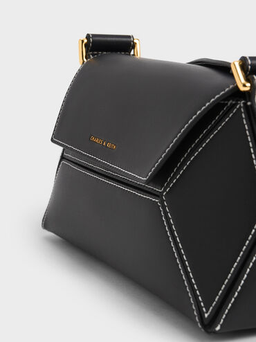 Nasrin Geometric Shoulder Bag, Black, hi-res