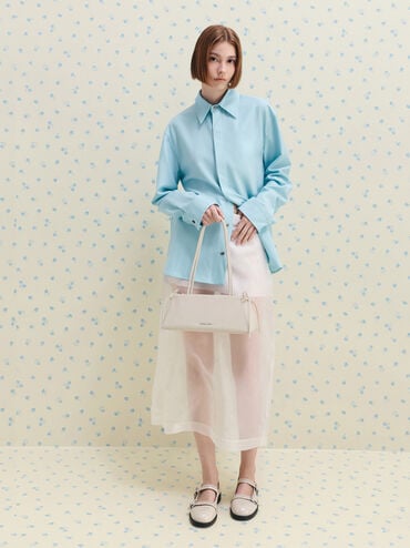 Hazel Bow Elongated Shoulder Bag, Cream, hi-res