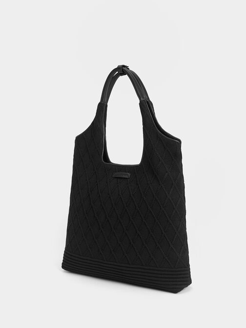 Willa Knitted Tote Bag, Black, hi-res