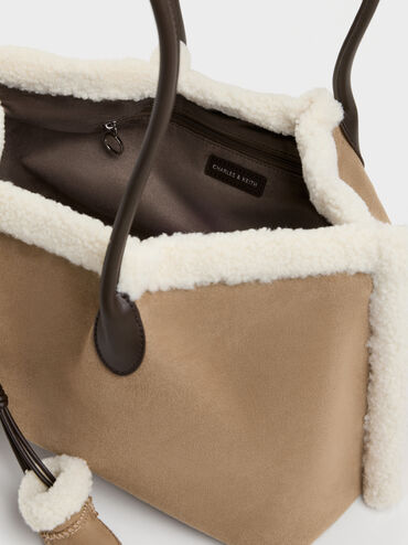 XL Cosima Fur-Trim Tote Bag, Sand, hi-res