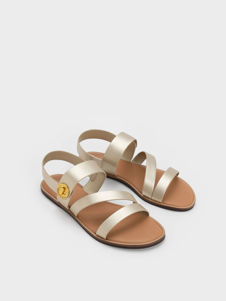 Asymmetrical Strappy Sandals, Gold, hi-res