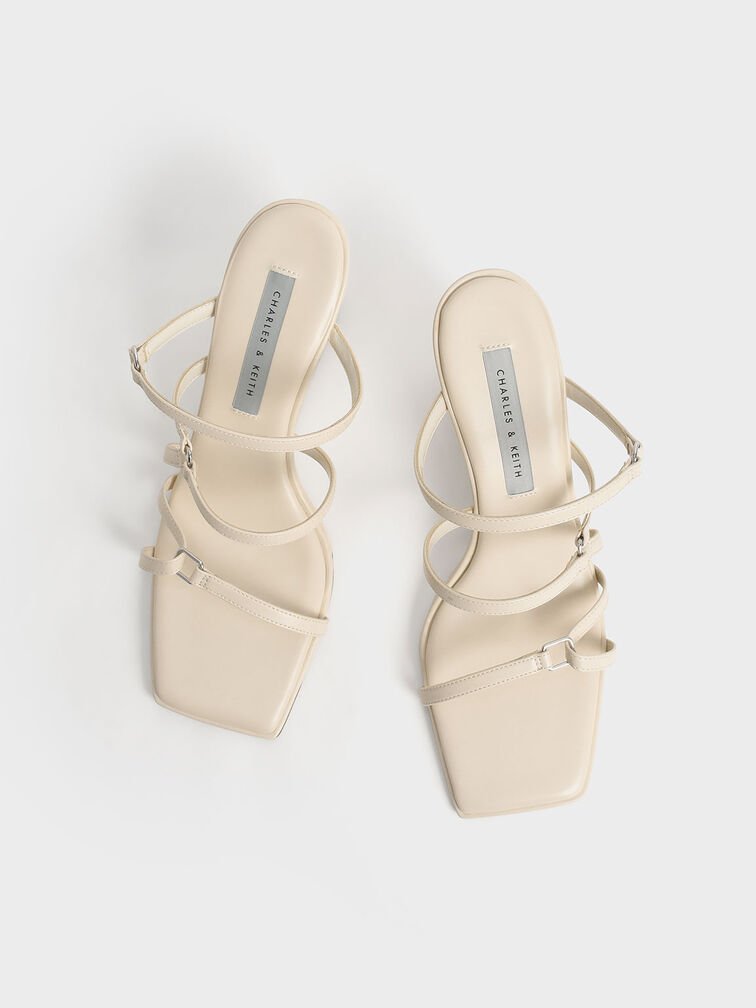 Strappy Wedge Mules, Chalk, hi-res