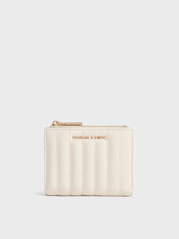 Donna Crinkle-Effect Panelled Top-Zip Wallet, Cream, hi-res