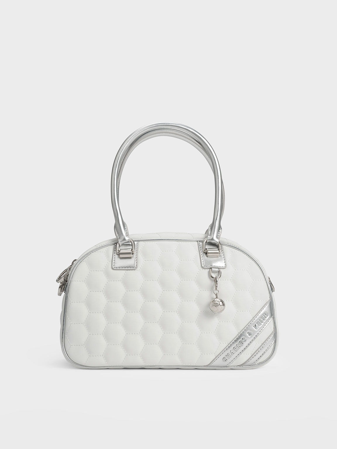 White Striped Textured Bowling Bag CHARLES KEITH IN