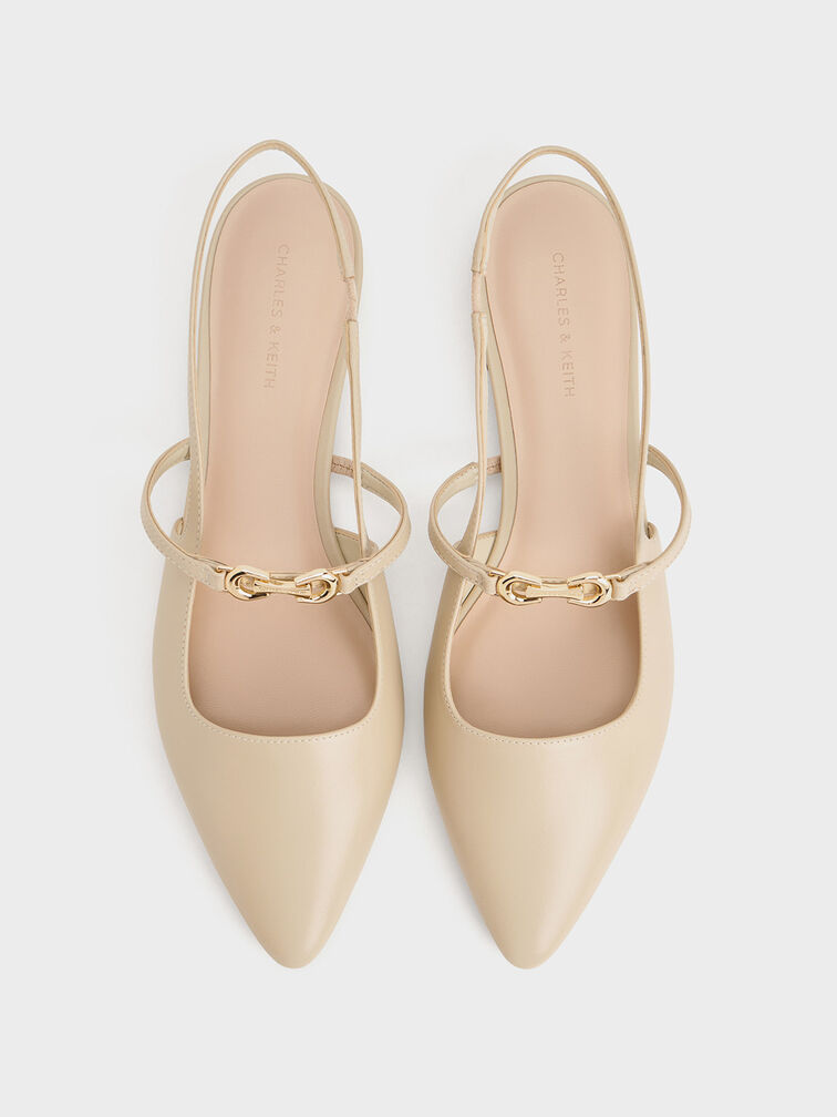 Trifina Metallic-Accent Pointed-Toe Slingback Flats, Taupe, hi-res
