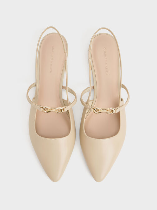 Trifina Metallic-Accent Pointed-Toe Slingback Flats, Taupe, hi-res