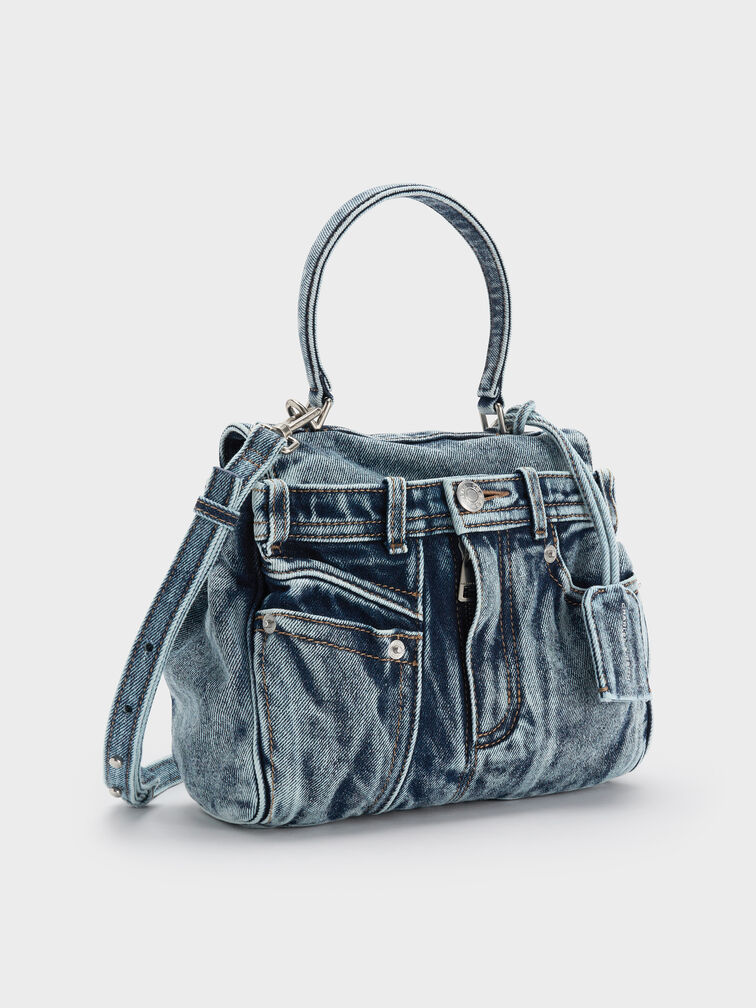 Arita Denim Jeans Top Handle Bag, Denim Blue, hi-res