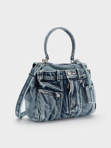 Arita Denim Jeans Top Handle Bag, Denim Blue, hi-res