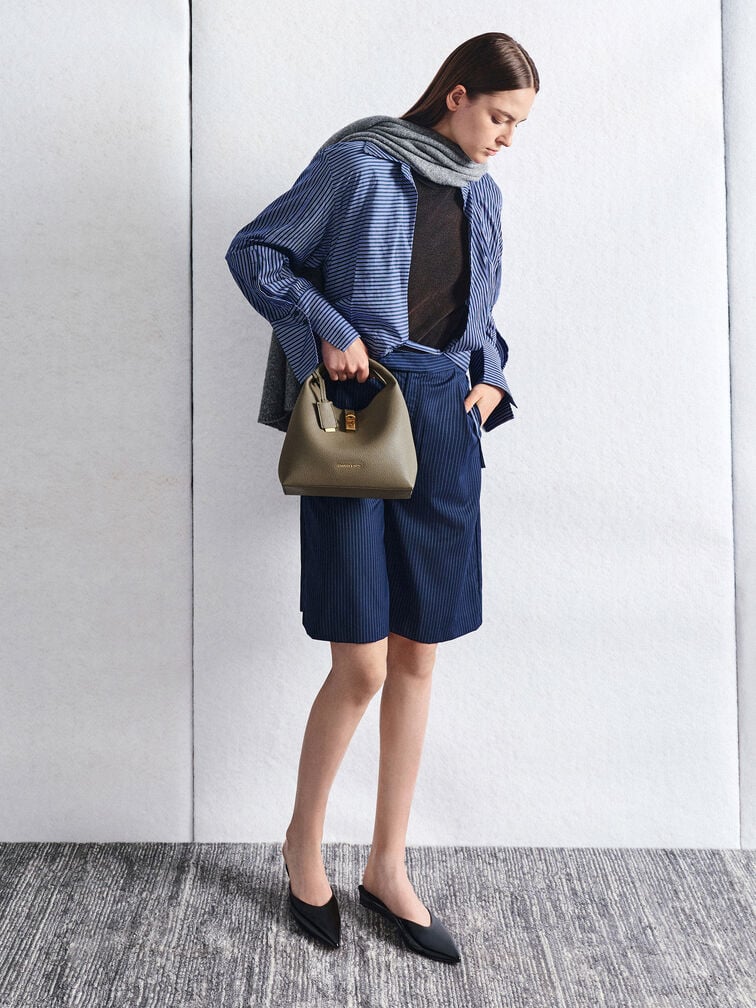 Chance Recycled Leather Turn-Lock Bucket Bag, Deep Olive, hi-res