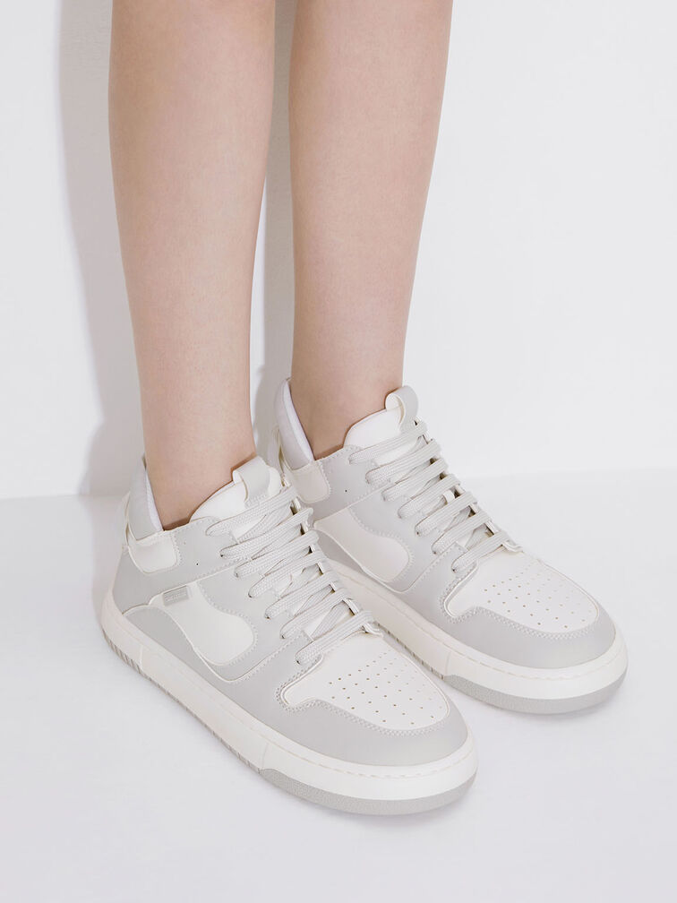 Two-Tone High-Top Platform Sneakers, Light Grey, hi-res