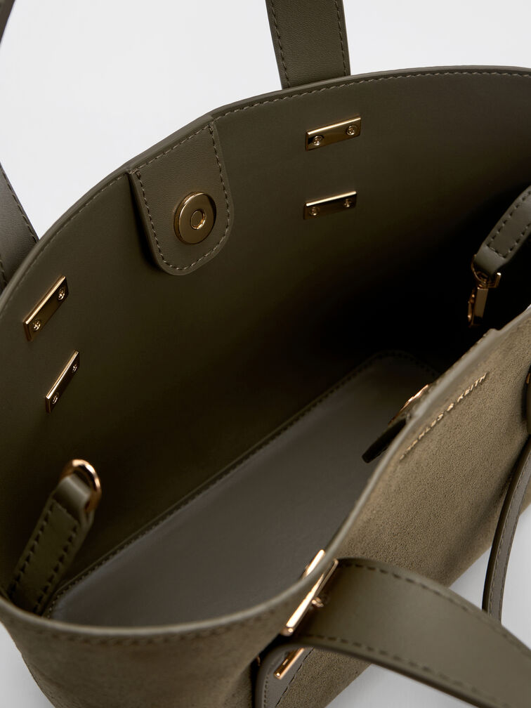 Mini Shania Recycled Suede Double-Handle Tote Bag, Deep Olive, hi-res